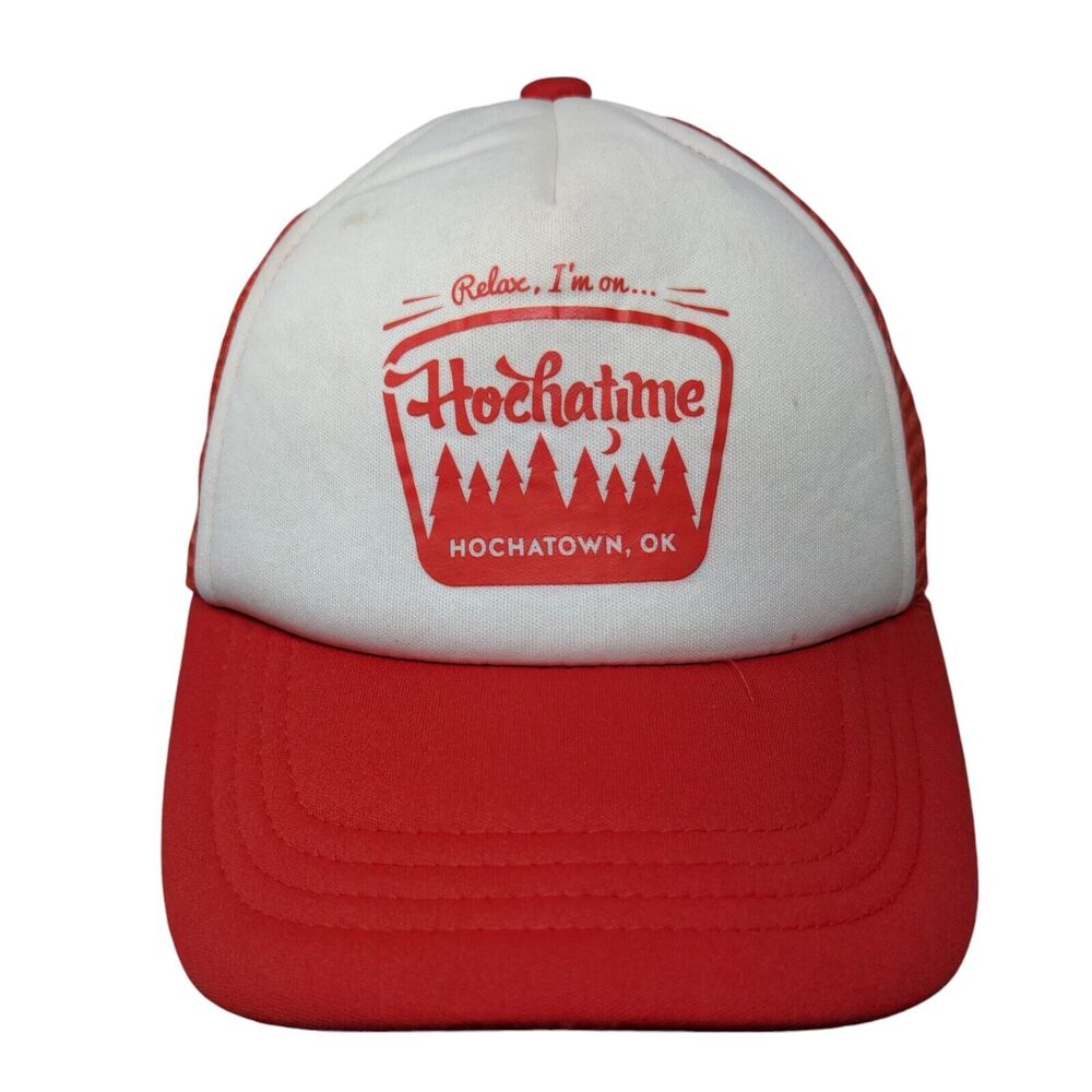 Relax I'm On Hochatime Oklahoma Snapback Trucker Hat Red OSFA Mesh Back
